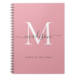 Modern monogram  Rosa  Grått-skript Namn Anteckningsbok