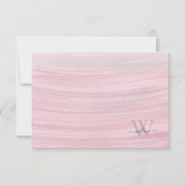 Modern Monogram Rosa Grått Watercolor Tack Kort (Framsida)