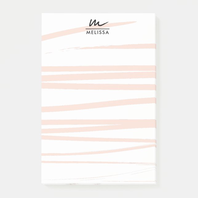 Modern Monogram  Rosa Linjer Abstrakt Art Post-it Block (Framsida)