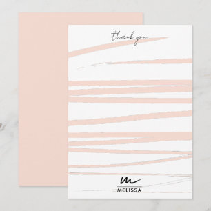 Modern Monogram Rosa Linjer Abstrakt Art Tack Kort