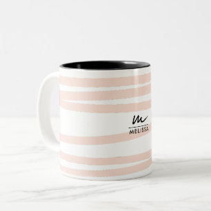 Modern Monogram Rosa Linjer Abstrakt Art Två-Tonad Mugg