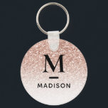 Modern Monogram Rosa ros Guld Glitter Ombre Namn Nyckelring<br><div class="desc">Rosa ros Glitter Ombre Monogram Initial Nyckelring Namn</div>