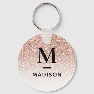Modern Monogram Rosa ros Guld Glitter Ombre Namn Nyckelring