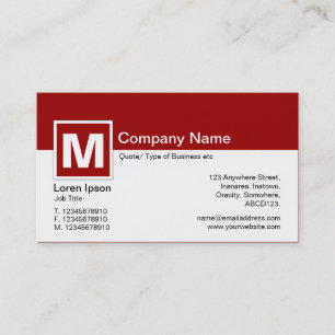 Modern Monogram - Ruby Red and White Visitkort