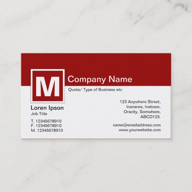 Modern Monogram - Ruby Red and White Visitkort (Framsida)