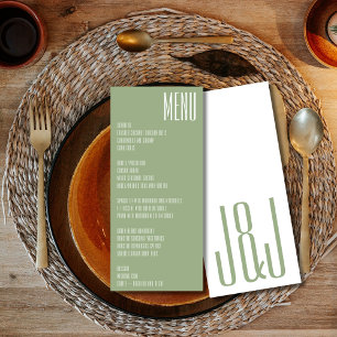Modern Monogram Sage Grönt White Bröllop Meny