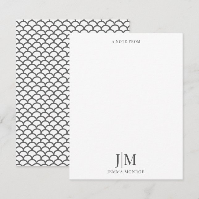Modern Monogram Scallop Mönster-platta antecknings Anteckningskort (Fram/baksida)