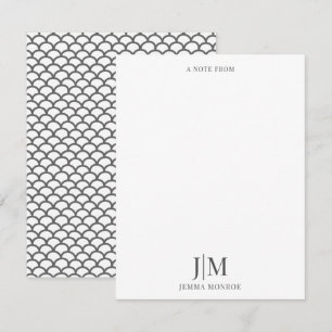 Modern Monogram Scallop Mönster-platta antecknings Anteckningskort
