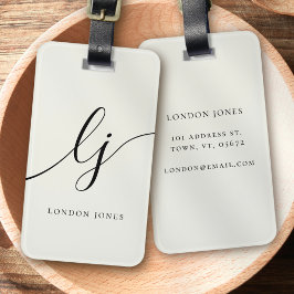 Modern monogram Script Calligraphy Ivory White Bagagebricka