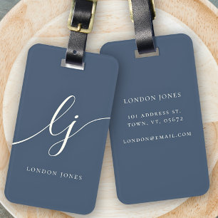 Modern Monogram Script Calligraphy Navy Ivory Bagagebricka
