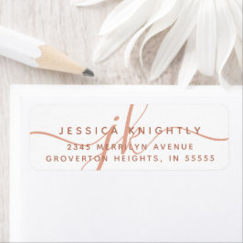 Modern Monogram Script Initialer Terracotta Returadress Etikett