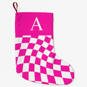 Modern monogram-Shock rosa kontrollerad Liten Julstrumpa