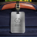 Modern Monogram Silver Grått  Brushed Metallic Bagagebricka<br><div class="desc">Elegant Modern Monogram Monogrammed Silver Grått Märkre Brushed Metallic Bag</div>