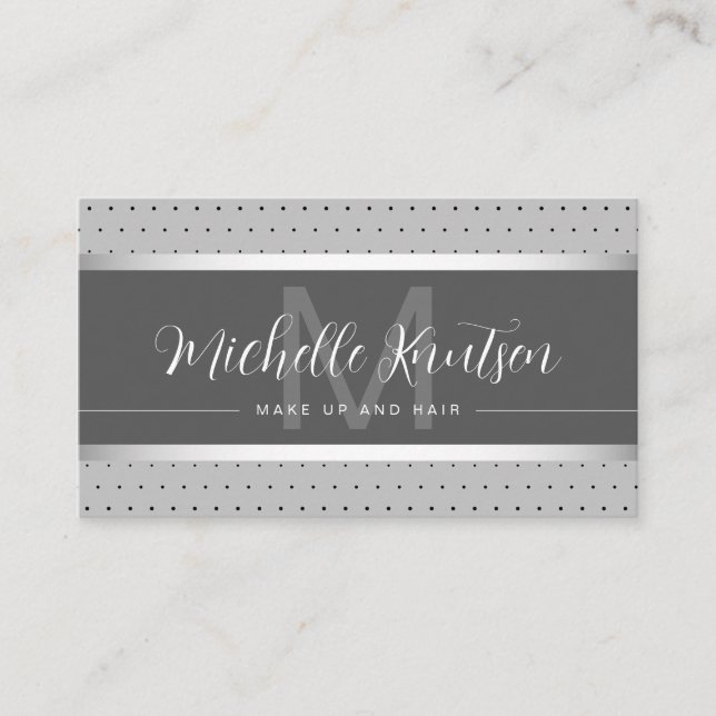 Modern Monogram Silver Makeup Artist Hair Salon Visitkort (Framsida)