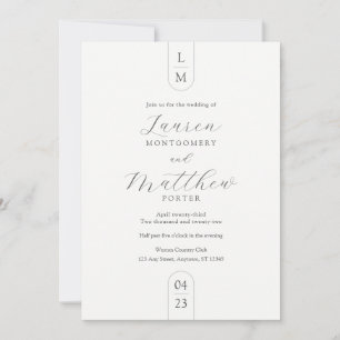 Modern Monogram Simple Black and White Bröllop Inbjudningar