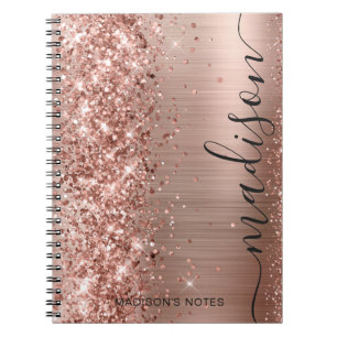 Modern Monogram-skript för metallisk Glitter i Ro Anteckningsbok