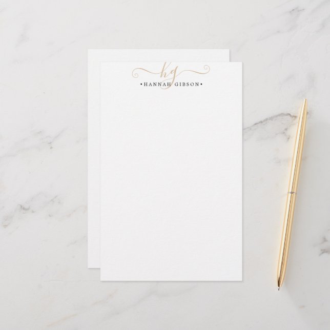 Modern monogram skript Initialer Guld - minimalt Brevpapper (Fram/Back In Situ)