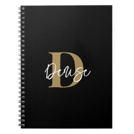 Modern monogram skript Namn Black Guld Anteckningsbok