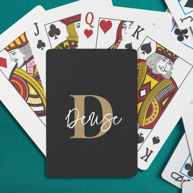 Modern monogram skript Namn Black Guld Casinokort (Skapare uppladdad)