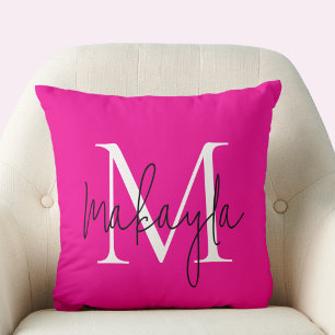Modern monogram-skript Namn Shock rosa Kudde