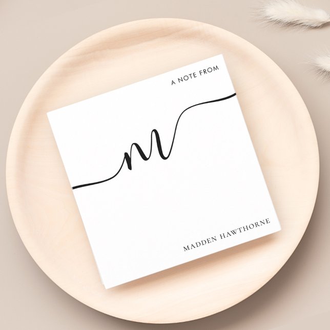 Modern Monogram-skriptkalligrafi svart vit Anteckningskort (Skapare uppladdad)