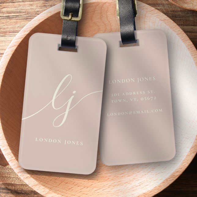 Modern monogram skrivstil kalligrafi rose pink elf bagagebricka (Skapare uppladdad)
