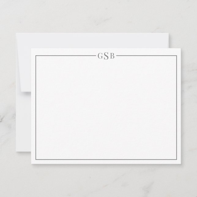 Modern Monogram Smokey Grått Personal Stationner N Anteckningskort (Framsida)