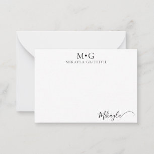 Modern Monogram Snyggt Script-Anpassningsbar Anteckningskort