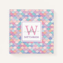 Modern Monogram Söt Glam Sjöjungfru Sketchbook