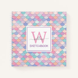 Modern Monogram Söt Glam Sjöjungfru Sketchbook