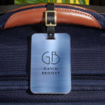 Modern Monogram Steel Blue Brushed Glam Metallic Bagagebricka<br><div class="desc">Elegant Modern Monogrammed Monogram Steel Blue Brushed Metallic Bag Märkre</div>