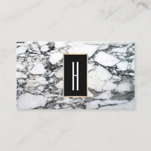 Modern monogram, svart och vit marmor, sten visitkort