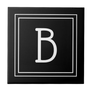 Modern Monogram Svart & Vit Initial Enkel Kakelplatta