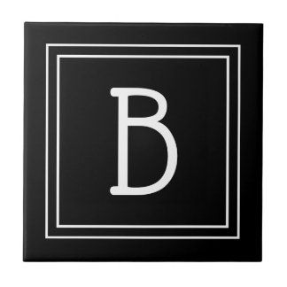 Modern Monogram Svart & Vit Initial Enkel Kakelplatta