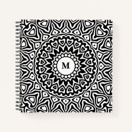Modern monogram svart-vit mandala-mönster