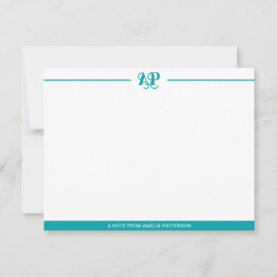 Modern Monogram Teal-Grönt Anteckningskort