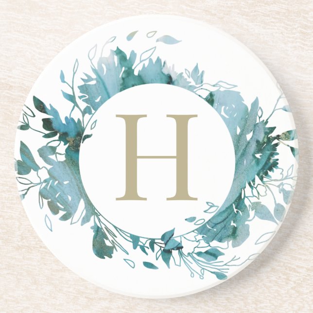 Modern Monogram Teal Guld Underlägg (Framsidan)