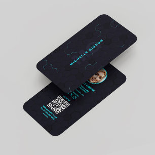 Modern Monogram Tech Professionell Mörk Neon Blue Visitkort