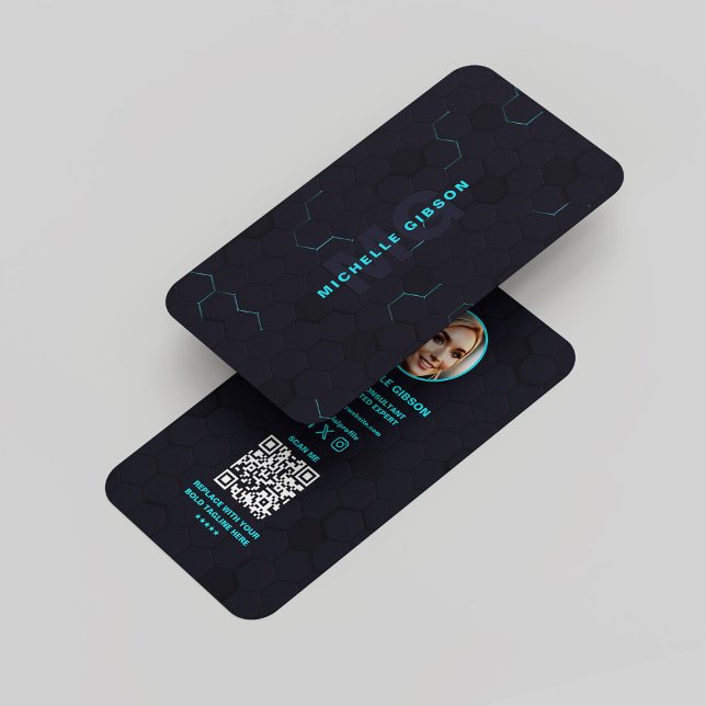 Modern Monogram Tech Professionell Mörk Neon Blue Visitkort (Modern Monogram Professional Tech Dark Neon Blue Business Card
)