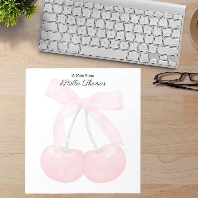 Modern monogram-Trendig bär med Rosa Bow Anteckningsblock (Skapare uppladdad)