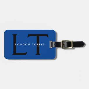Modern Monogram Trendig Blue Black Bagagebricka
