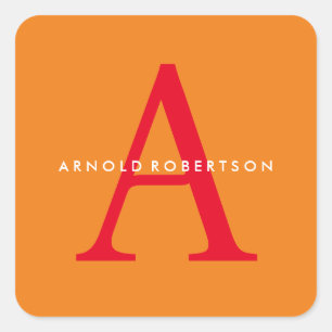 Modern Monogram Trendig Orange Red Fyrkantigt Klistermärke