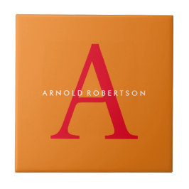 Modern Monogram Trendig Orange Red Kakelplatta