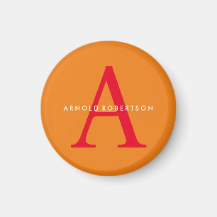 Modern Monogram Trendig Orange Red Magnet