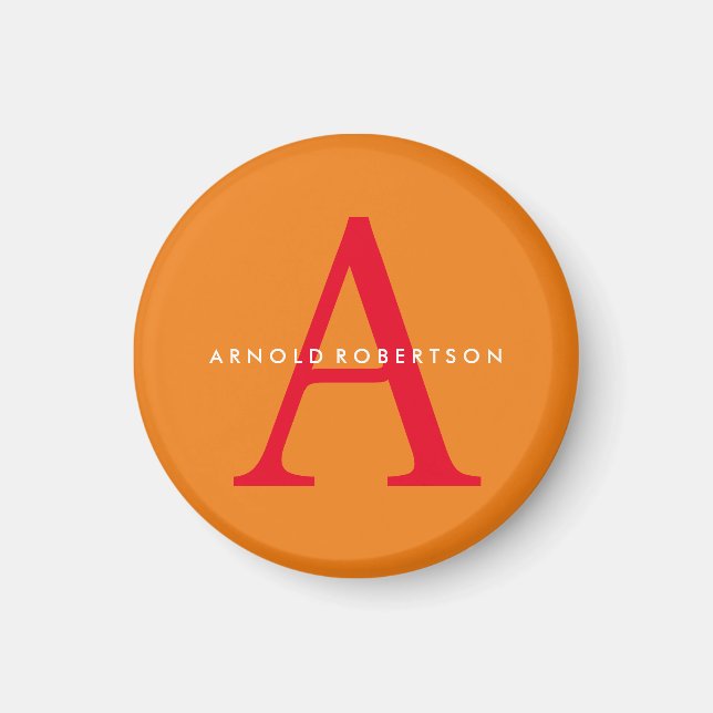 Modern Monogram Trendig Orange Red Magnet (Framsidan)