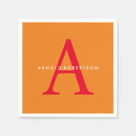 Modern Monogram Trendig Orange Red Pappersservett