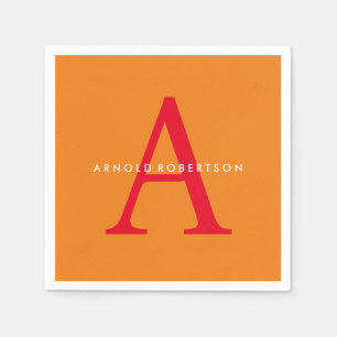 Modern Monogram Trendig Orange Red Pappersservett