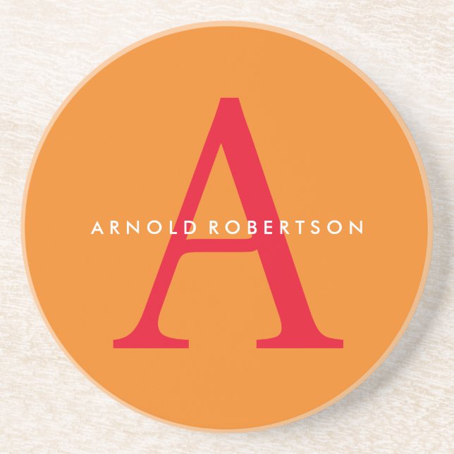 Modern Monogram Trendig Orange Red Underlägg (Framsidan)