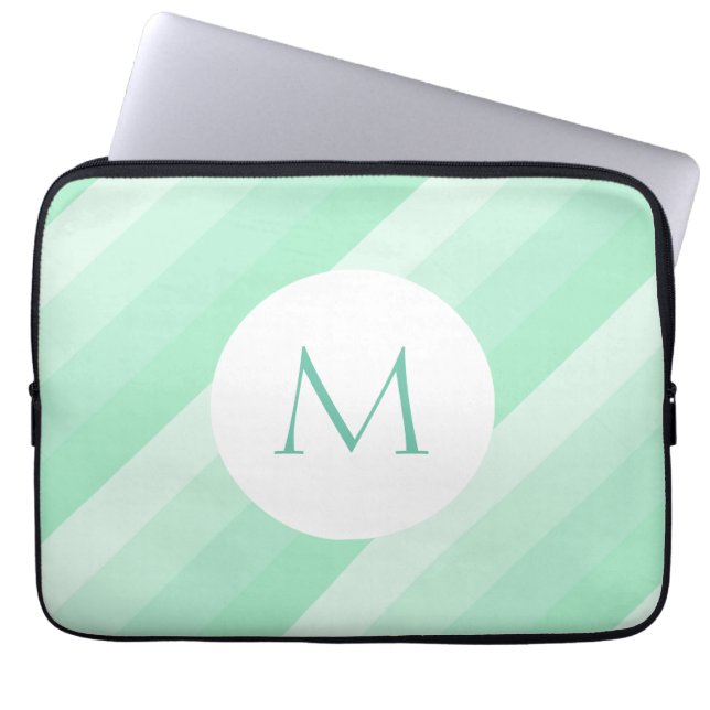 Modern monogram-Trendiget Mint Grönt Stripe-mall Laptop Fodral (Framsidan)
