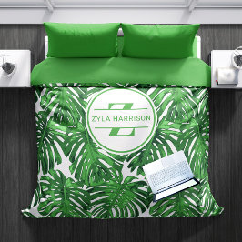 Modern Monogram Tropical Grönt Monstera Löv